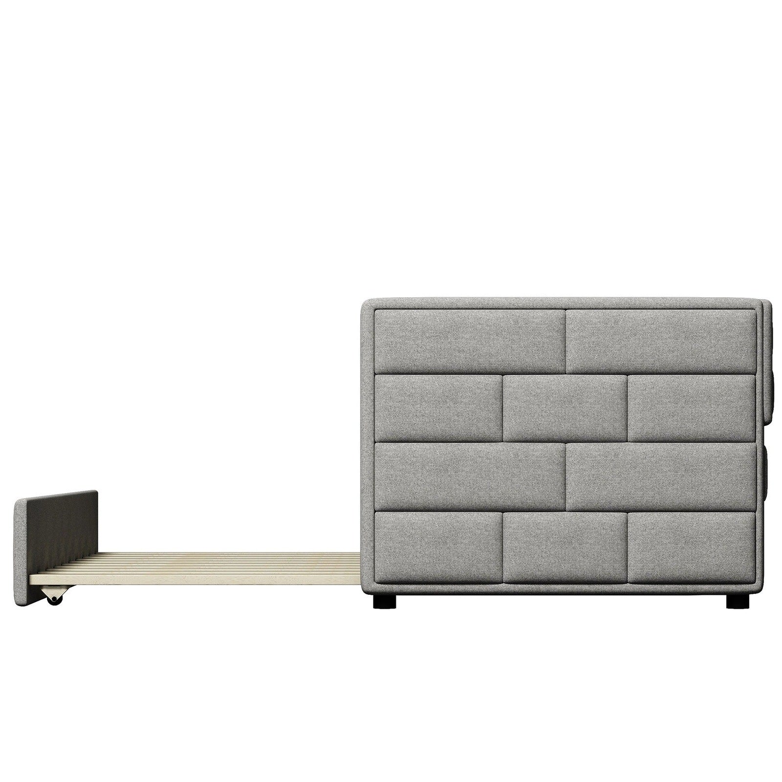 Twin Size Daybed with Trundle in Cube Tufted Gray Upholstery