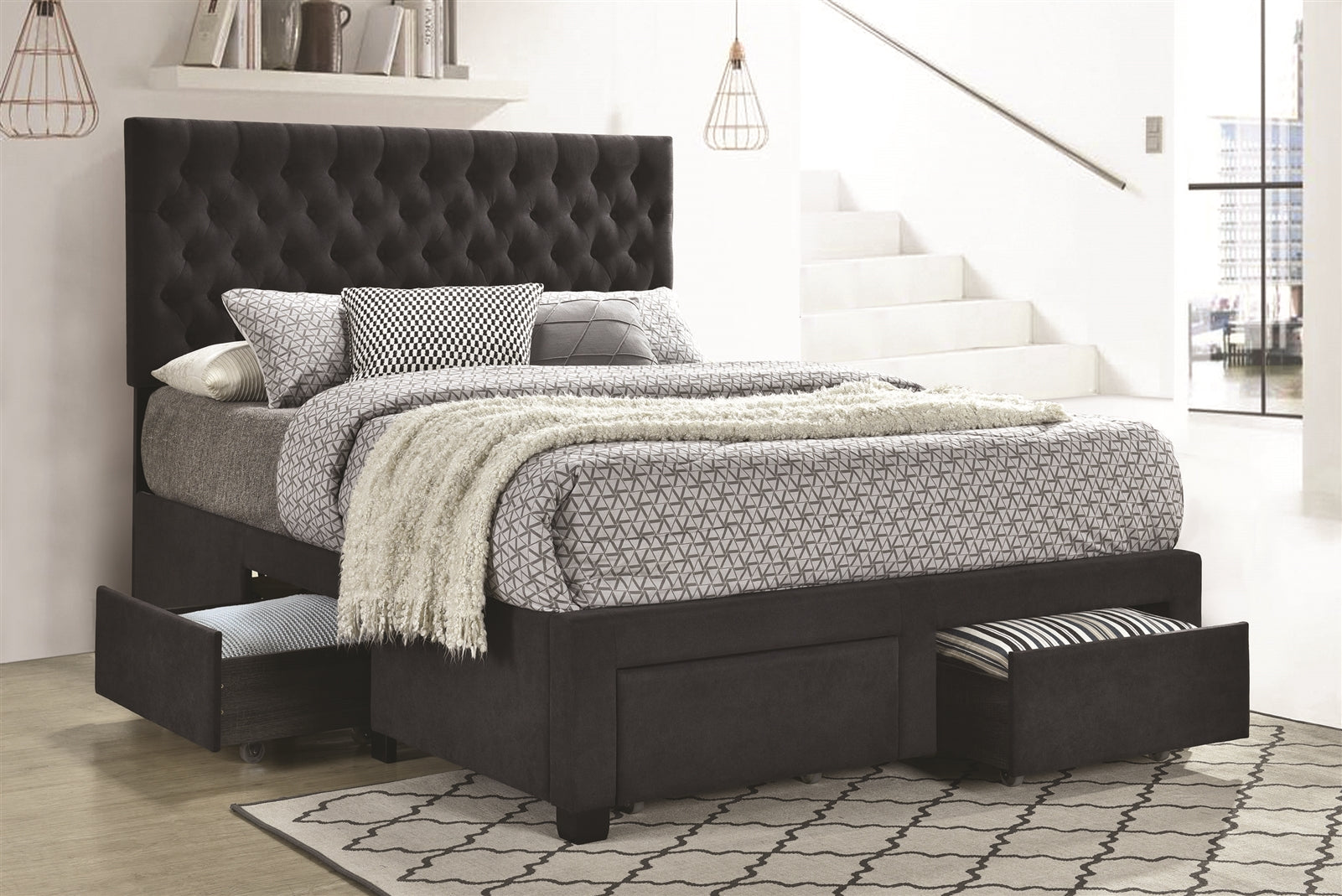 Lompoc Charcoal Upholstered Queen Storage Bed