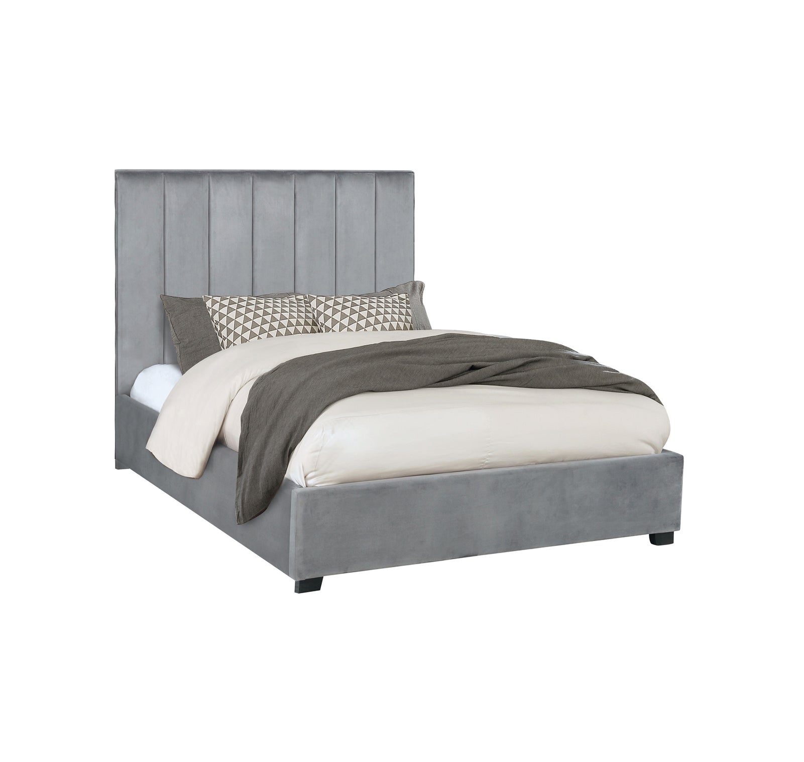 Arles Queen Channel Tufted Bed in Gray