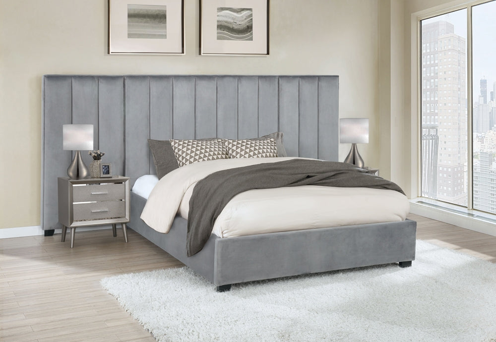 Arles Queen Channel Tufted Bed in Gray