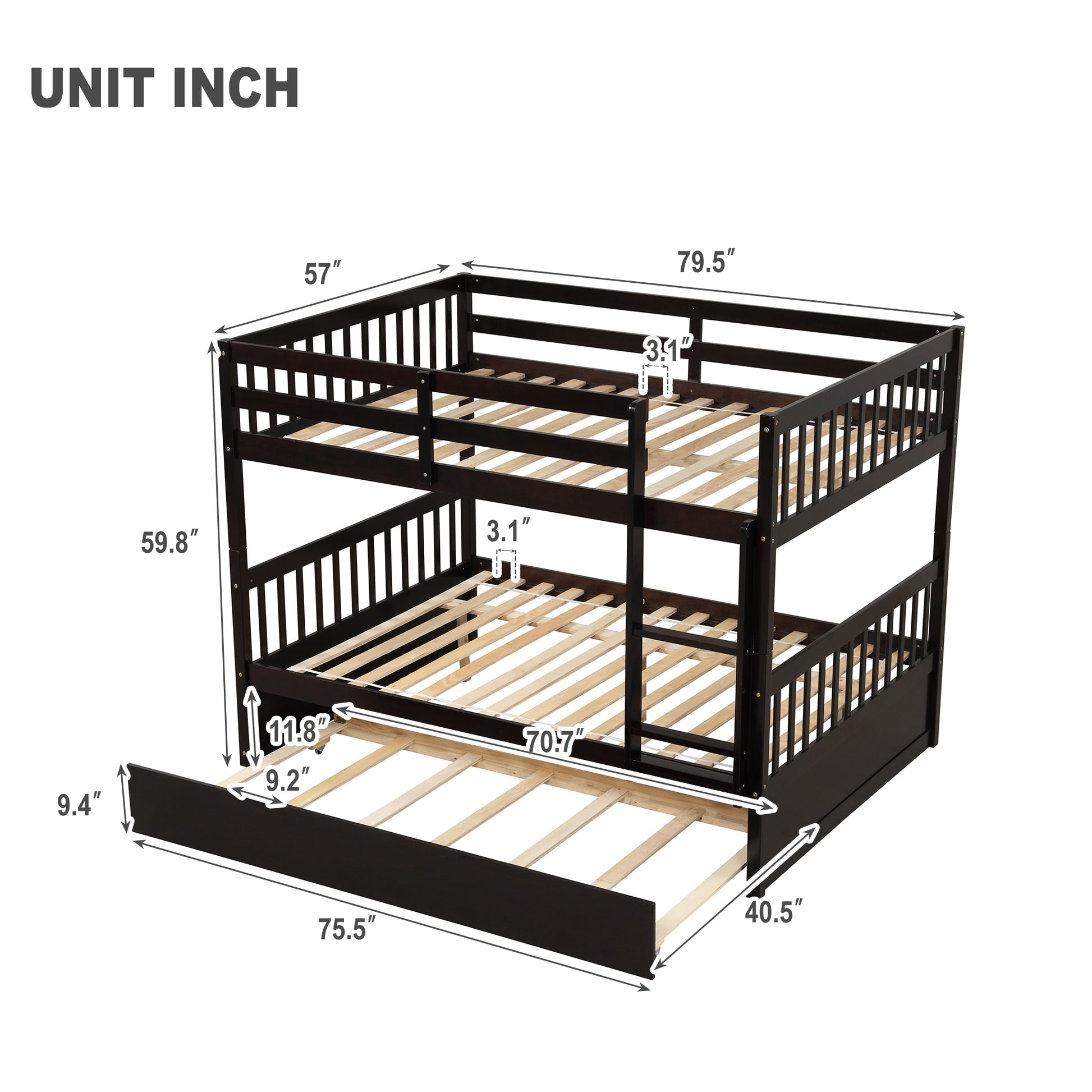 Inspirit Full over Full Convertible Bunk Bed with Trundle - Espresso