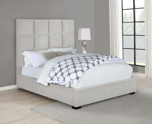 Panes Beige Velvet Upholstered Queen Bed