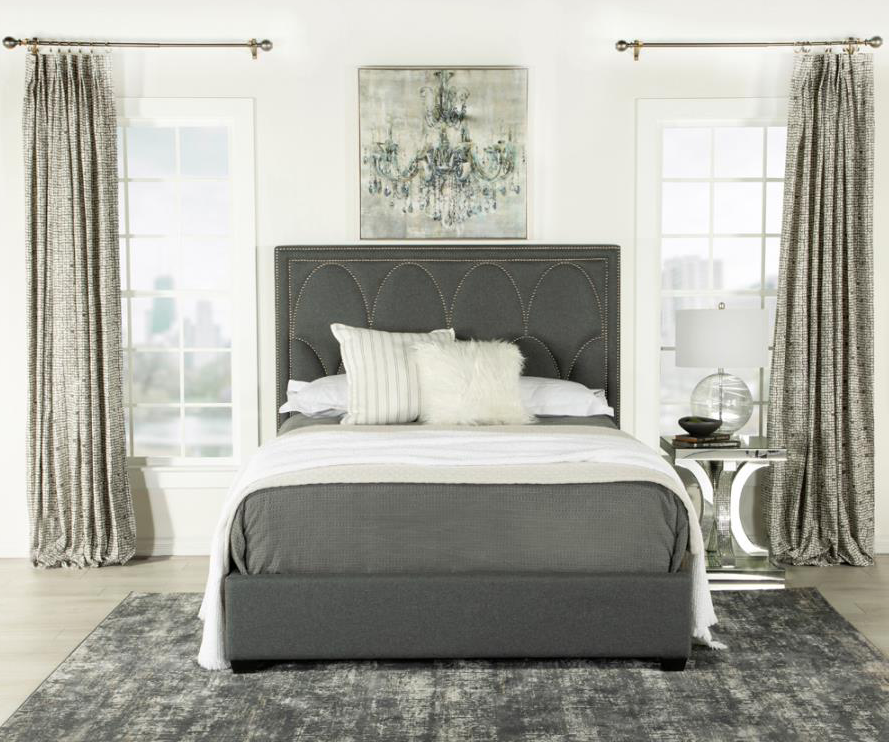 Bowfield Upholstered King Bed with Nailhead Trim Charcoal