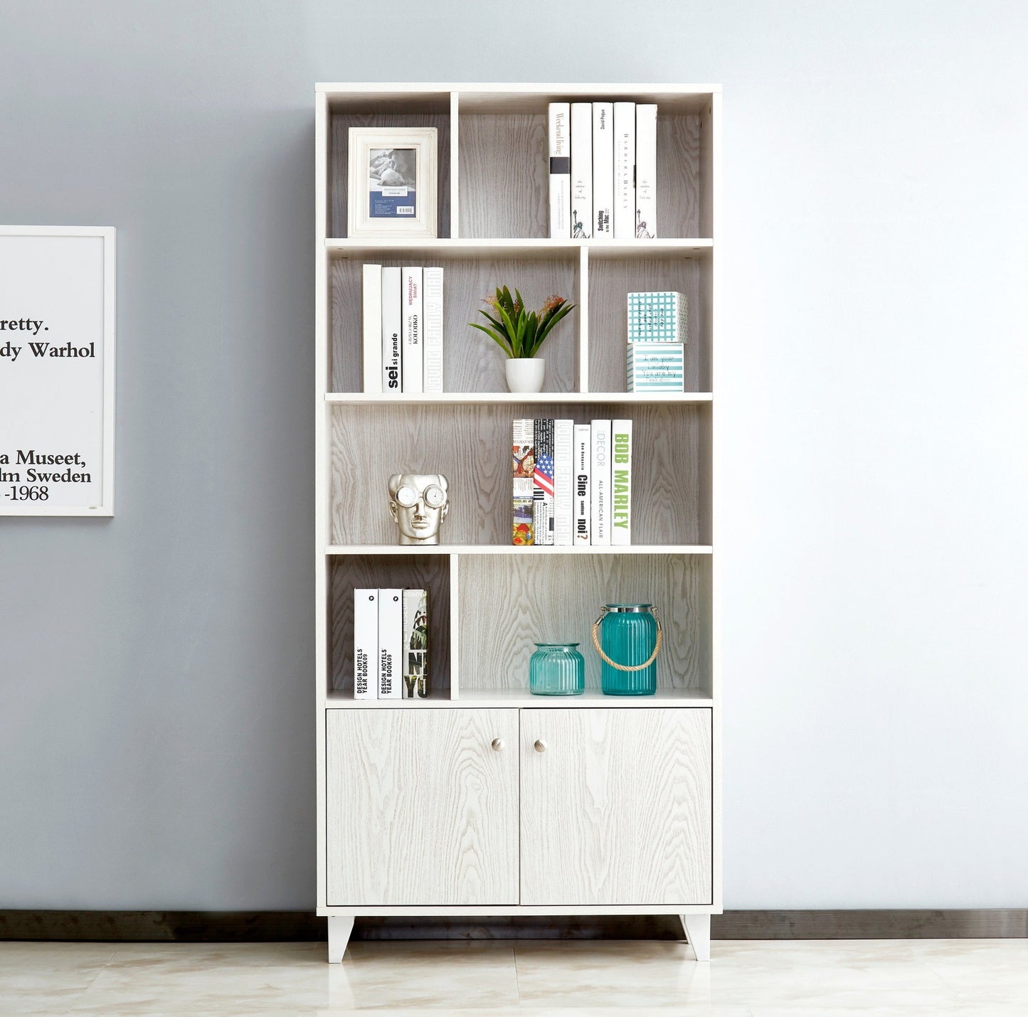 68" Bookcase with 2 Doors - White