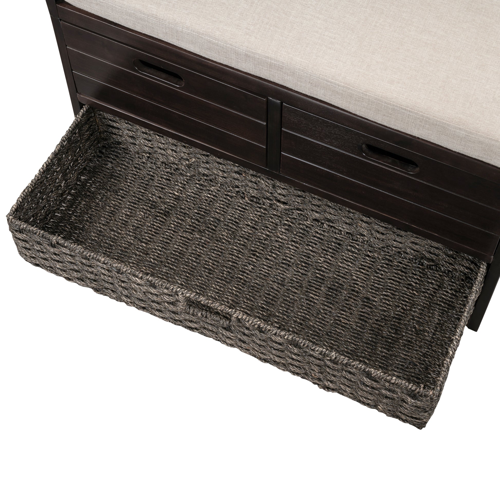TREXM Storage Bench with Removable Basket and 2 Drawers - Espresso
