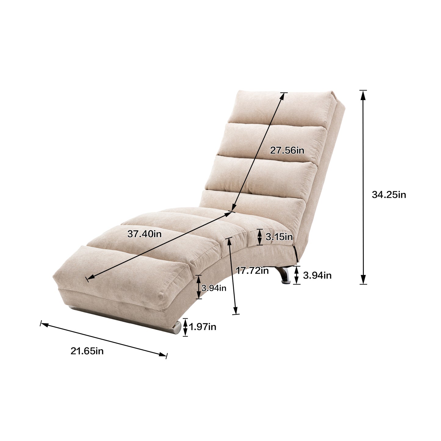 Modern Linen Chaise Lounge with Massage Function & Remote in Beige