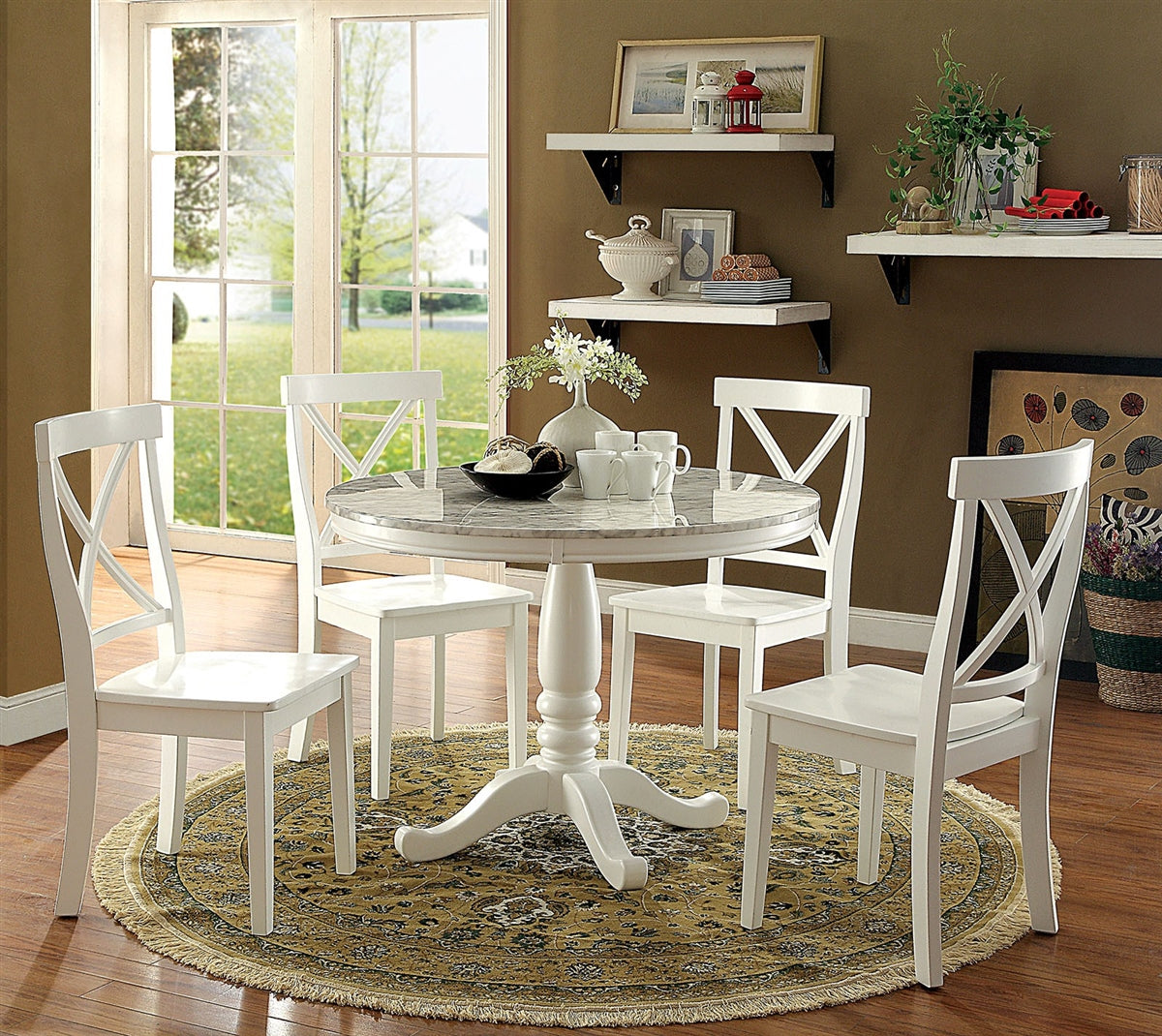 Penelope 5 Piece Dining Set W- Faux Marble Top