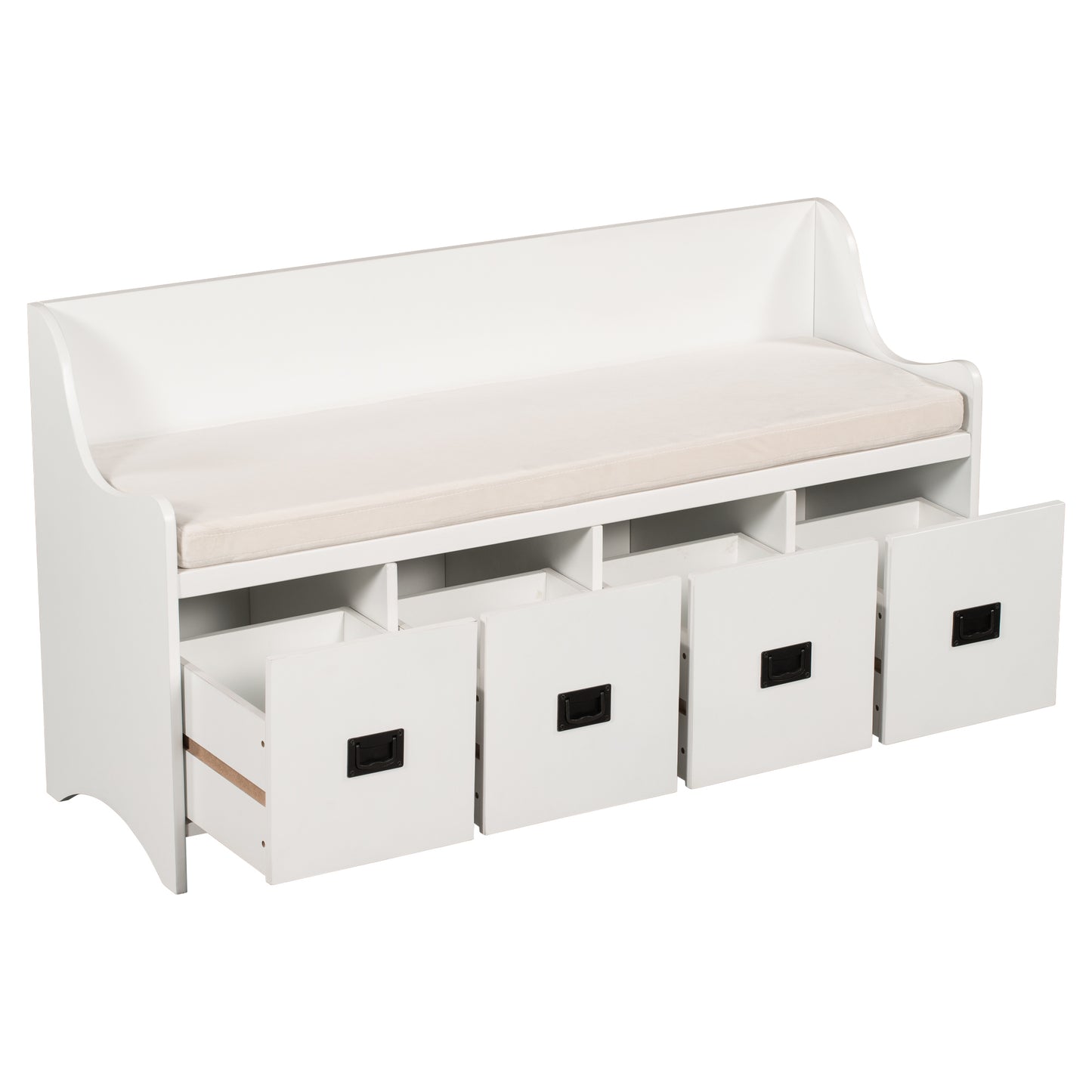TREXM Entryway Storage Bench with Backrest - White