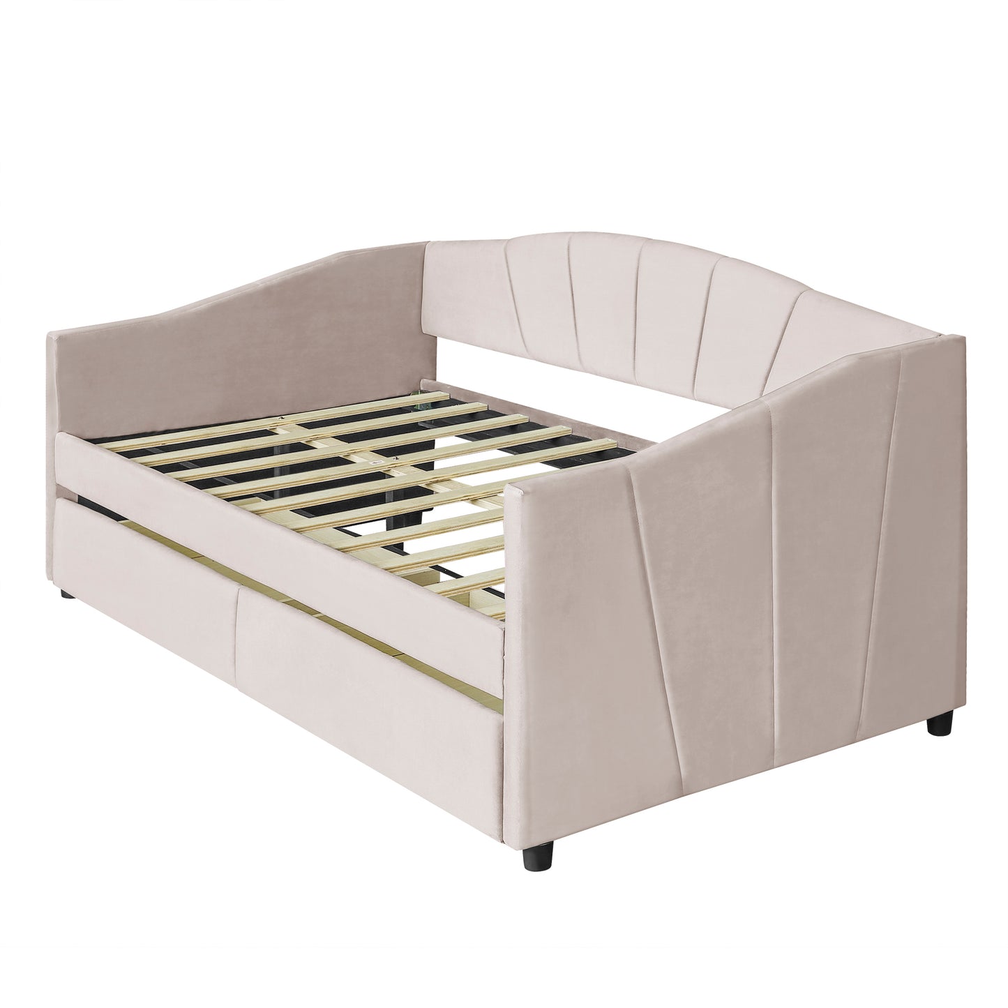 Homey Life Upholstered daybed Twin Size with Two Drawers and Wood Slat ,Beige