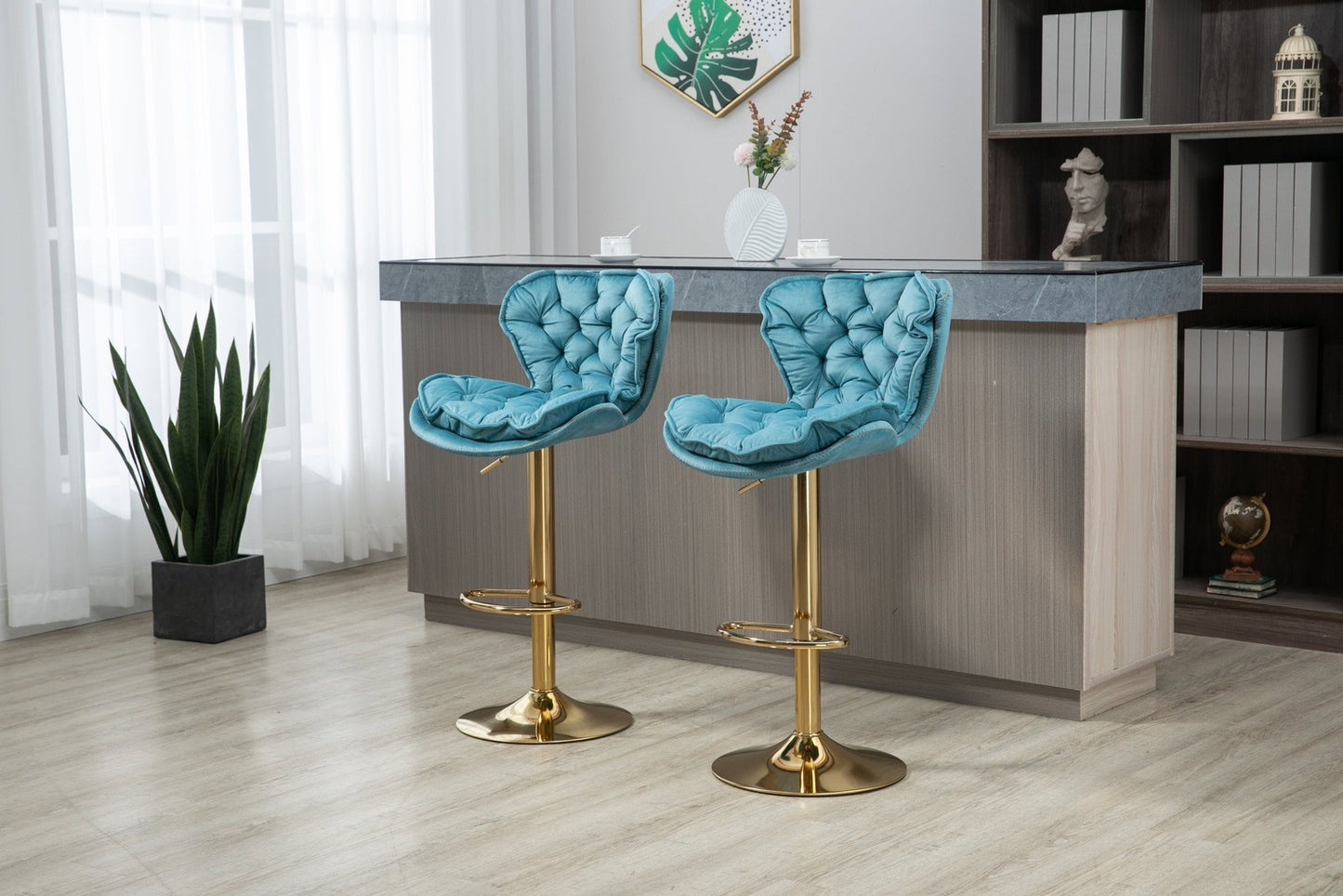 COOLMORE Bar Stools with Back and Footrest Counter Height Dining Chairs Set of 2