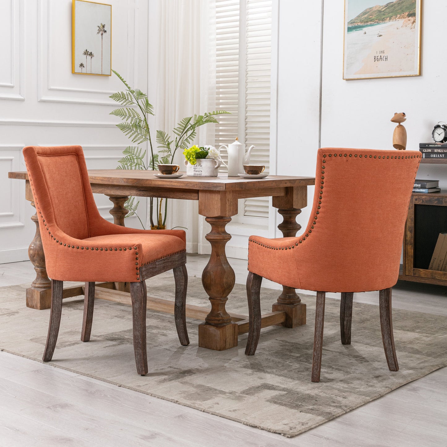 A&A Furniture Transitional Dining Chair in Orange Set of 2