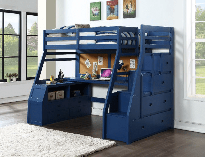 Jason II Twin Loft Storage Bed in Blue