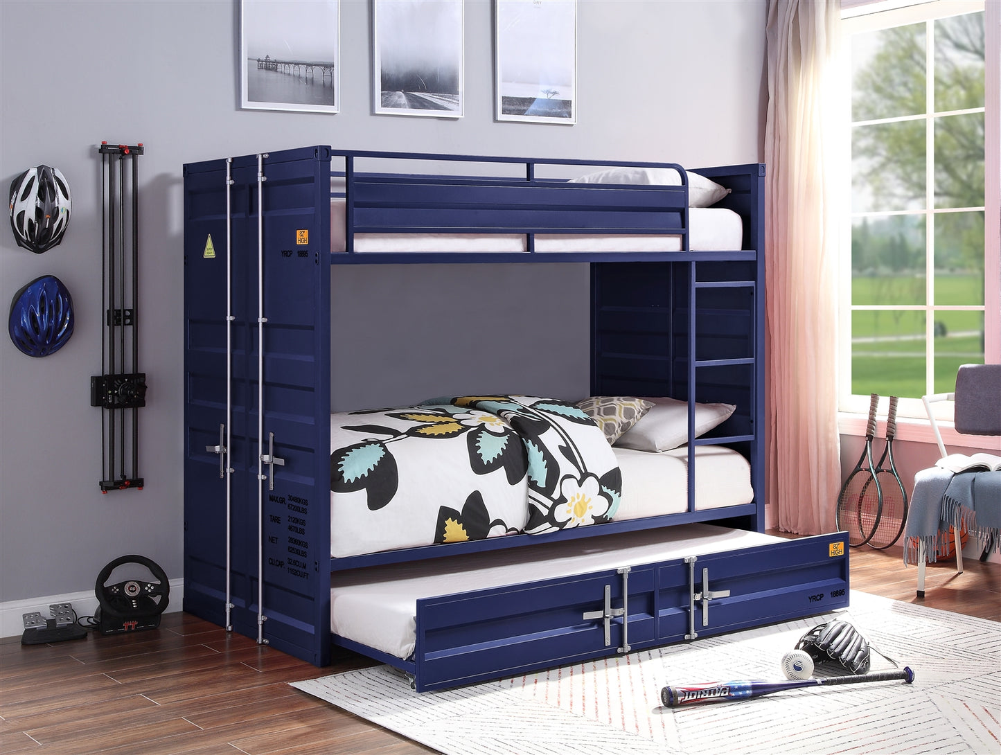 Cargo Container Theme Twin-Twin Bunk Bed in Blue