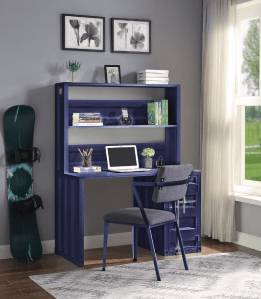 Cargo Computer Desk & Hutch in Blue