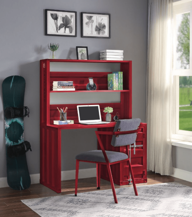 Cargo Computer Desk & Hutch in Red