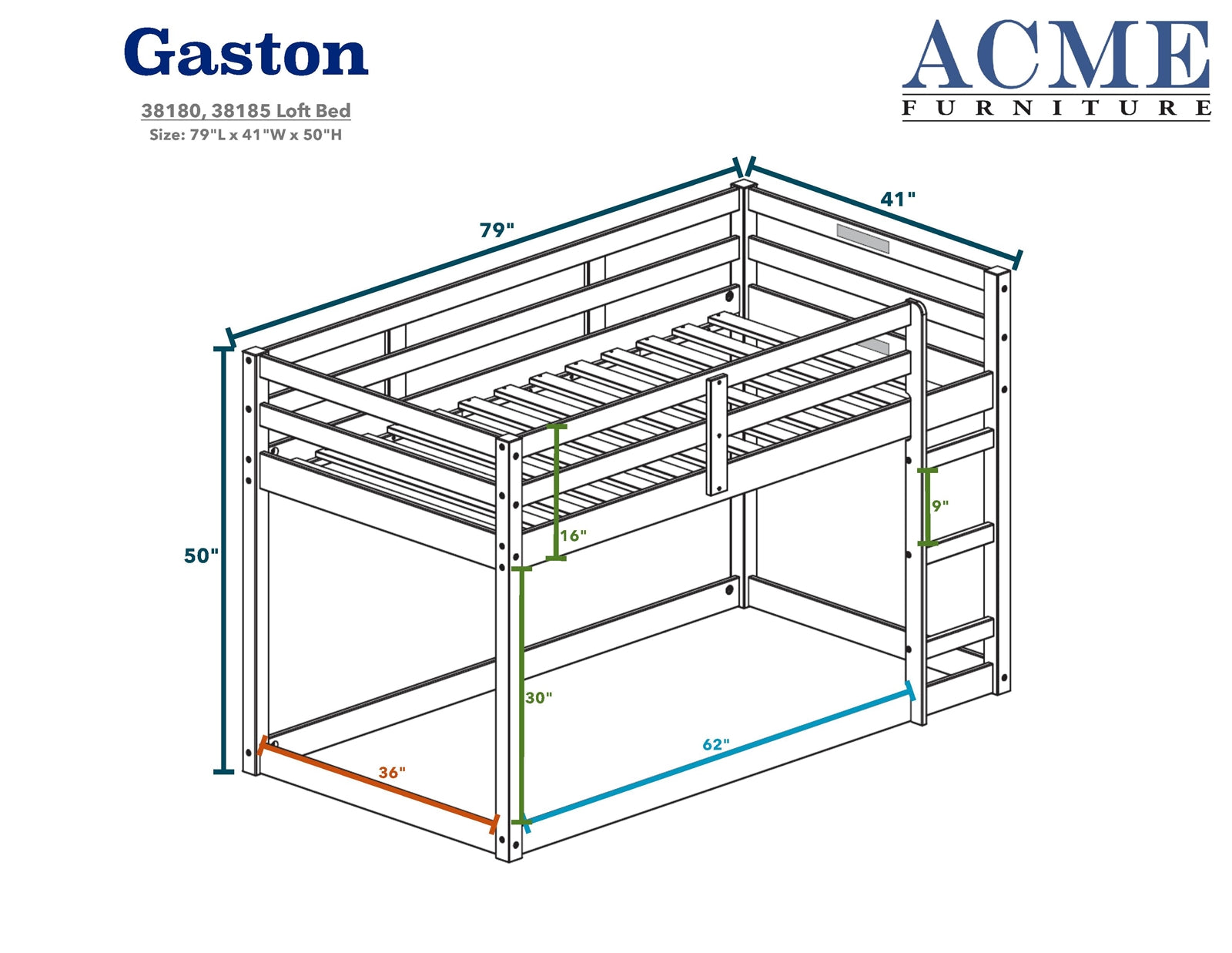 Gaston II Twin Loft Bed in Gray Finish
