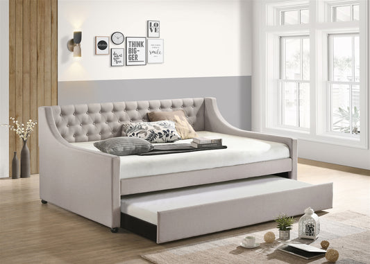 Lianna Light Gray Tufted Twin Size Daybed & Trundle