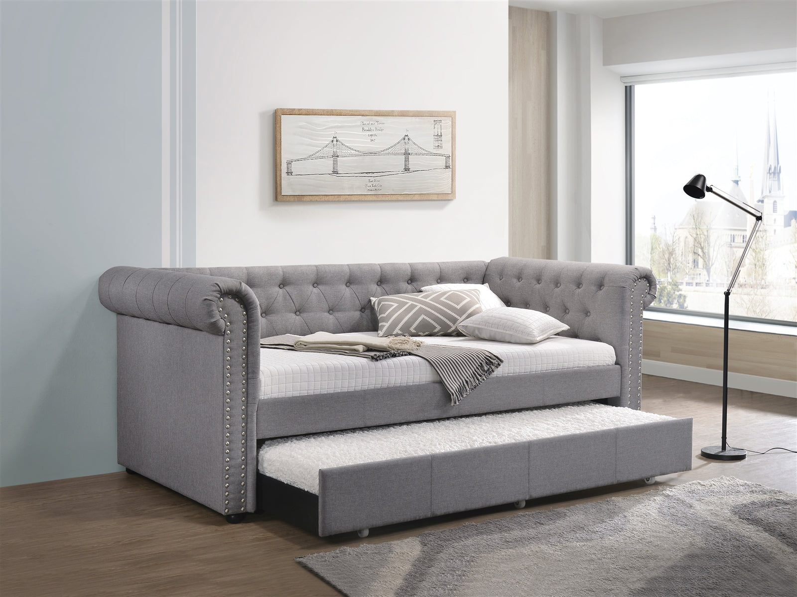 Justice Chesterfield Style Daybed in Light Gray
