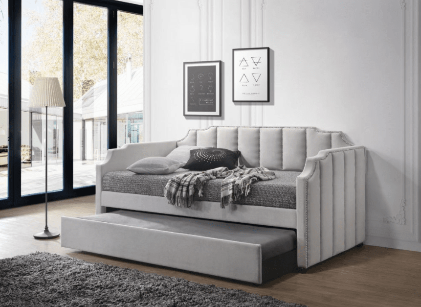 Lianna Light Gray Velvet Twin Size Daybed & Trundle