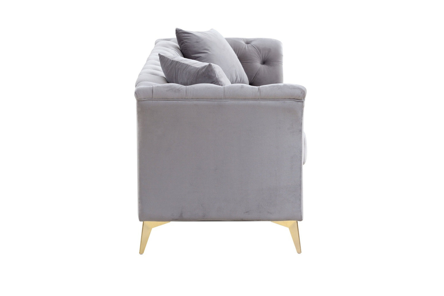 Modern Chesterfield Curved Sofa Tufted Velvet Couch 3 Seat Button Tufed Couch with Scroll Arms and Gold Metal Legs Grey
