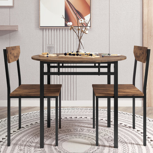 TOPMAX Modern 3-Piece Round Dining Table Set with Drop Leaf
