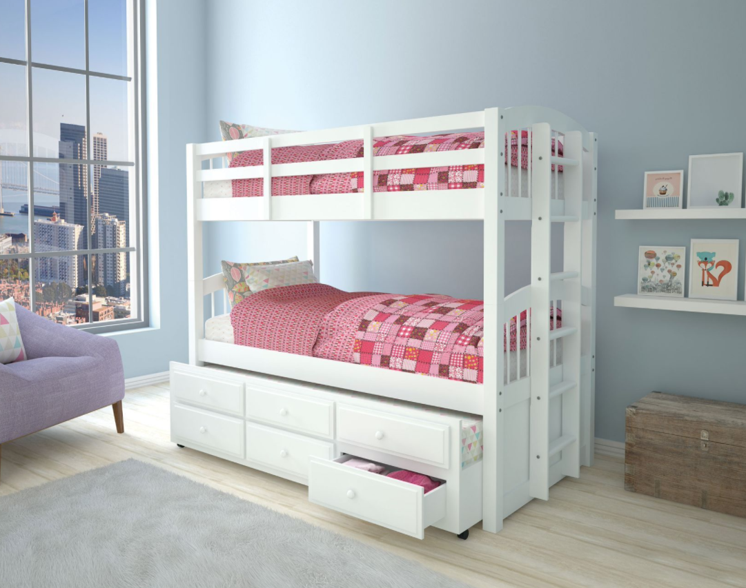 Micah Twin-Twin Bunk Bed & Trundle Set in White