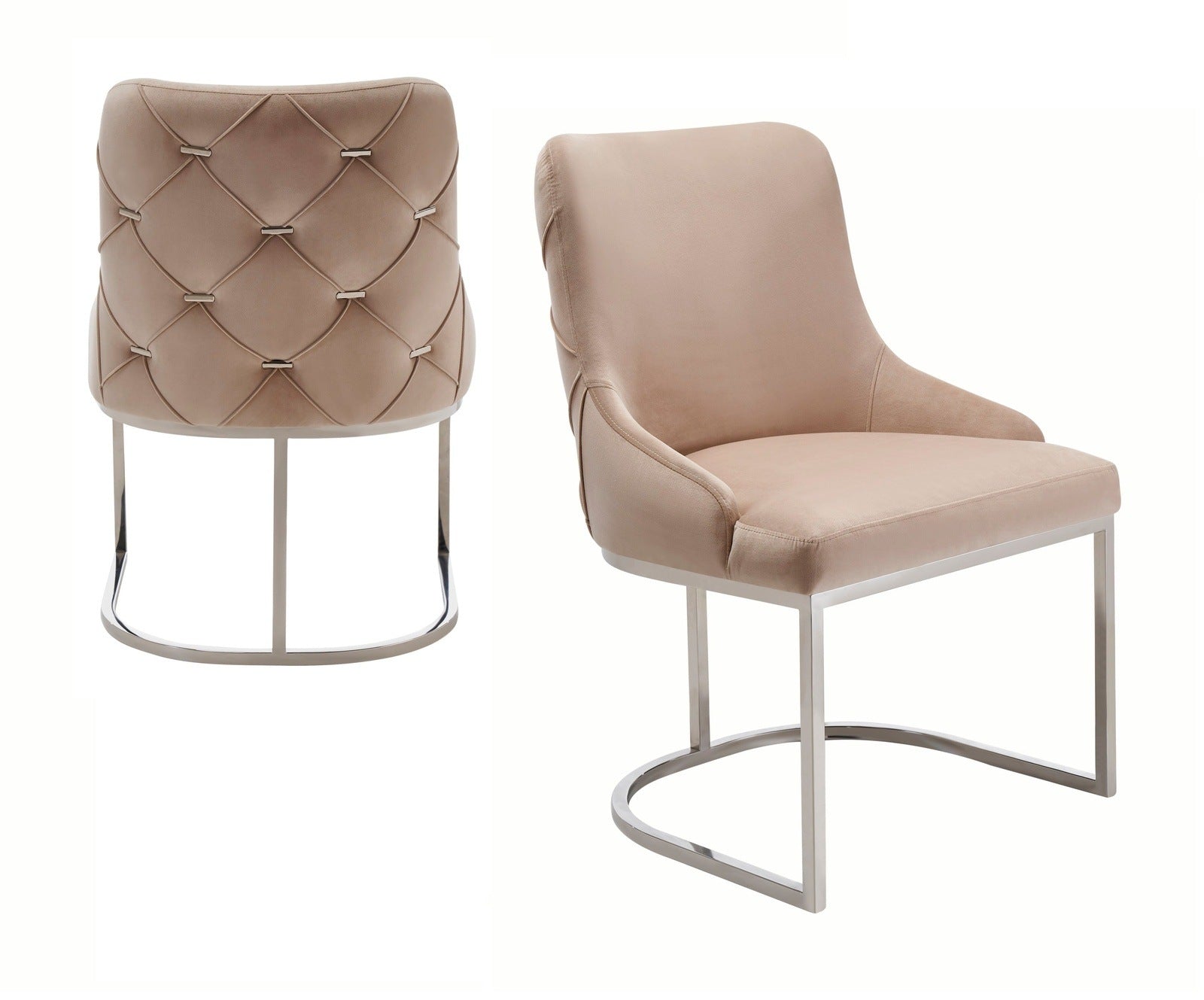 Modrest Daria Modern Beige Velvet and Stainless Steel Dining Chair Set of 2