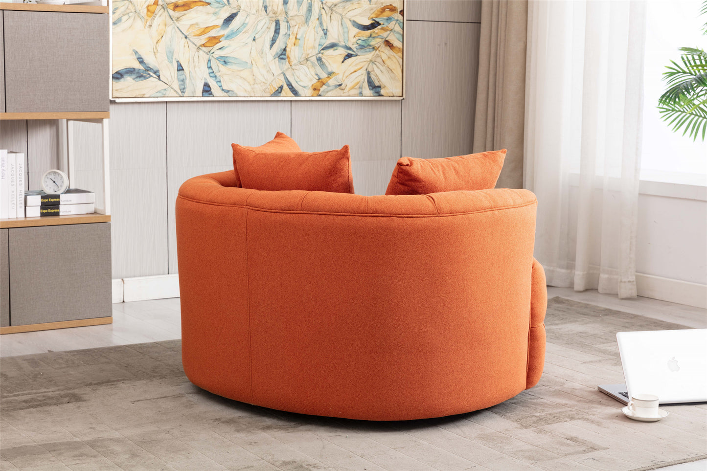 Modern Leisure Tufted Linen Swivel Chair in Orange