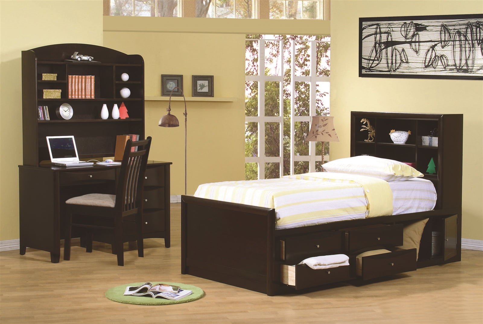 Phoenix Twin Bookcase Bed With Underbed Storage Cappuccino