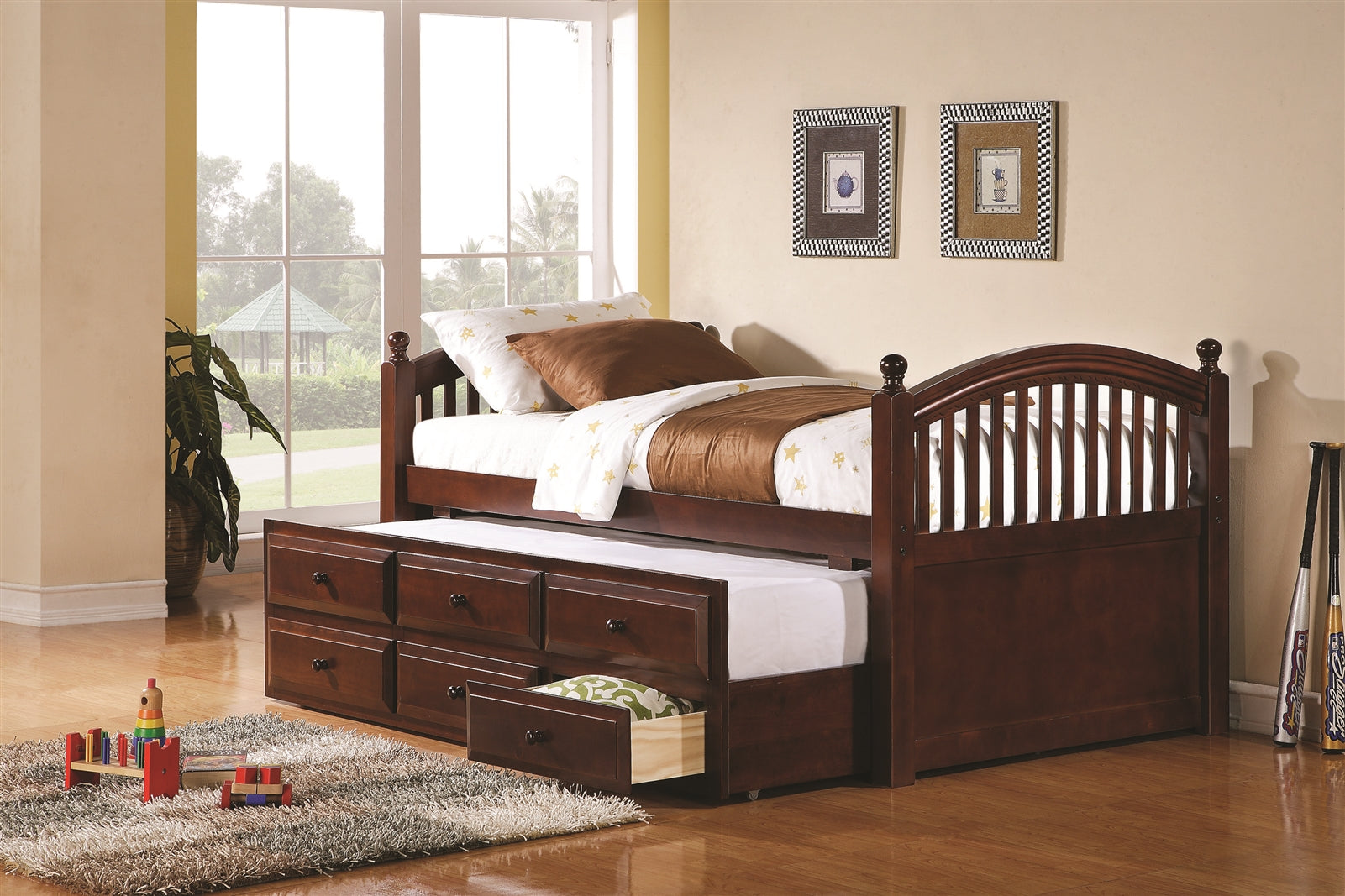 Margot Classic Chestnut Finish Twin Captains Bed with Trundle