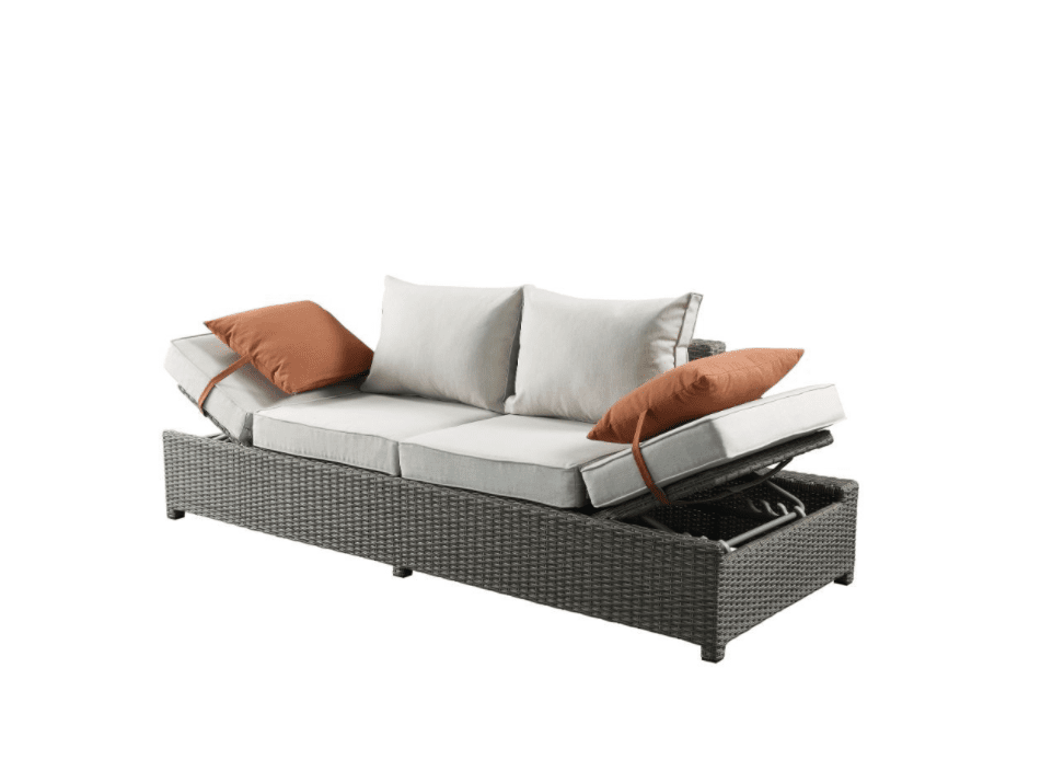 ACME Salena Patio Sofa & Ottoman w- Pillows - 45015 - Beige Fabric & Gray Wicker