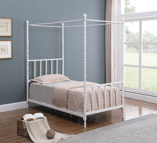 Harold Twin Size White Metal Canopy Bed - Coaster Furniture 406055