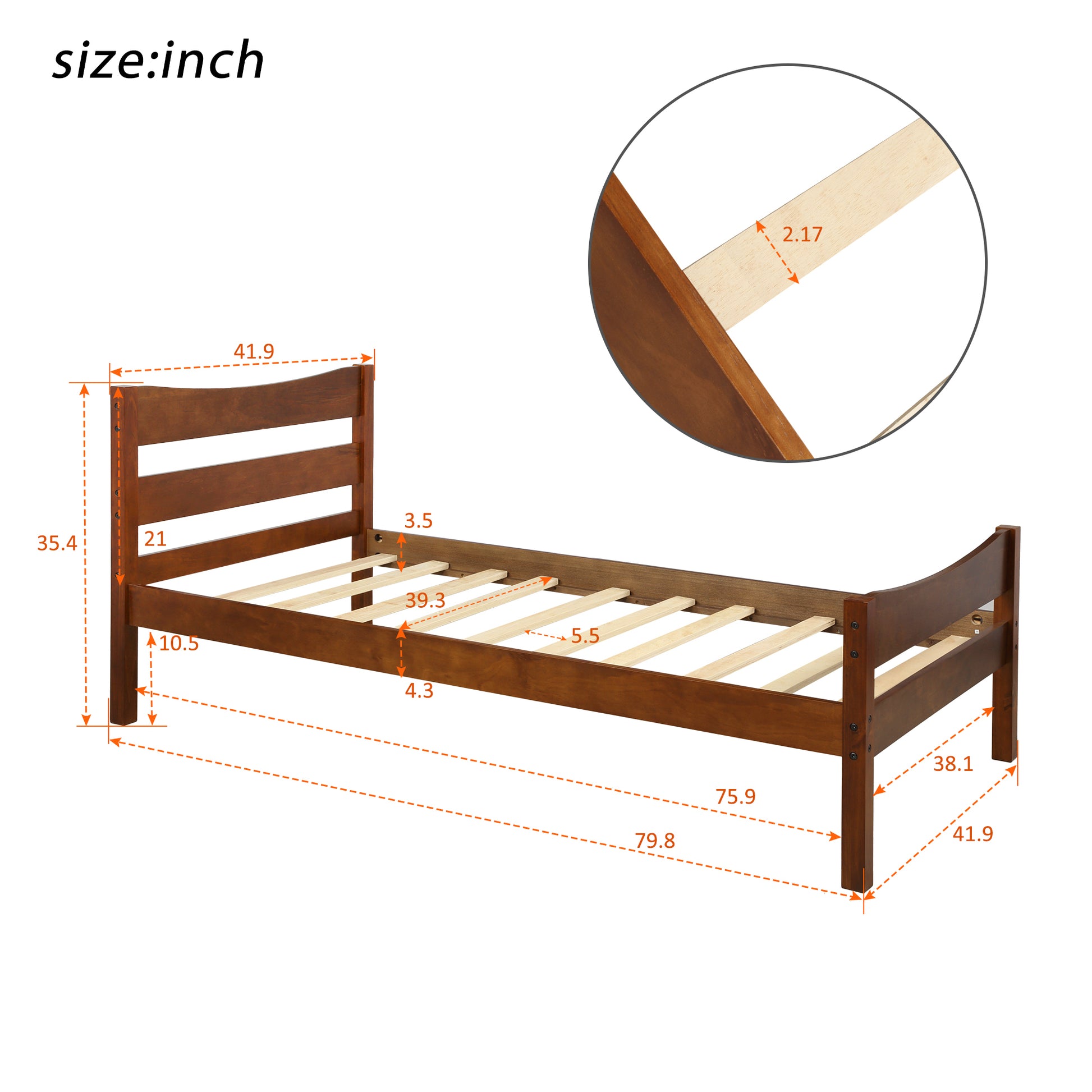 Traditional Twin Size Wooden Platform Bed in Walnut