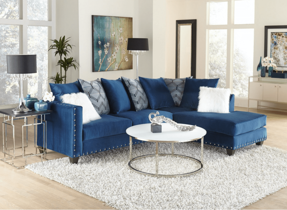 Delta Furniture Melon Sapphire Blue Microfiber Sectional Sofa