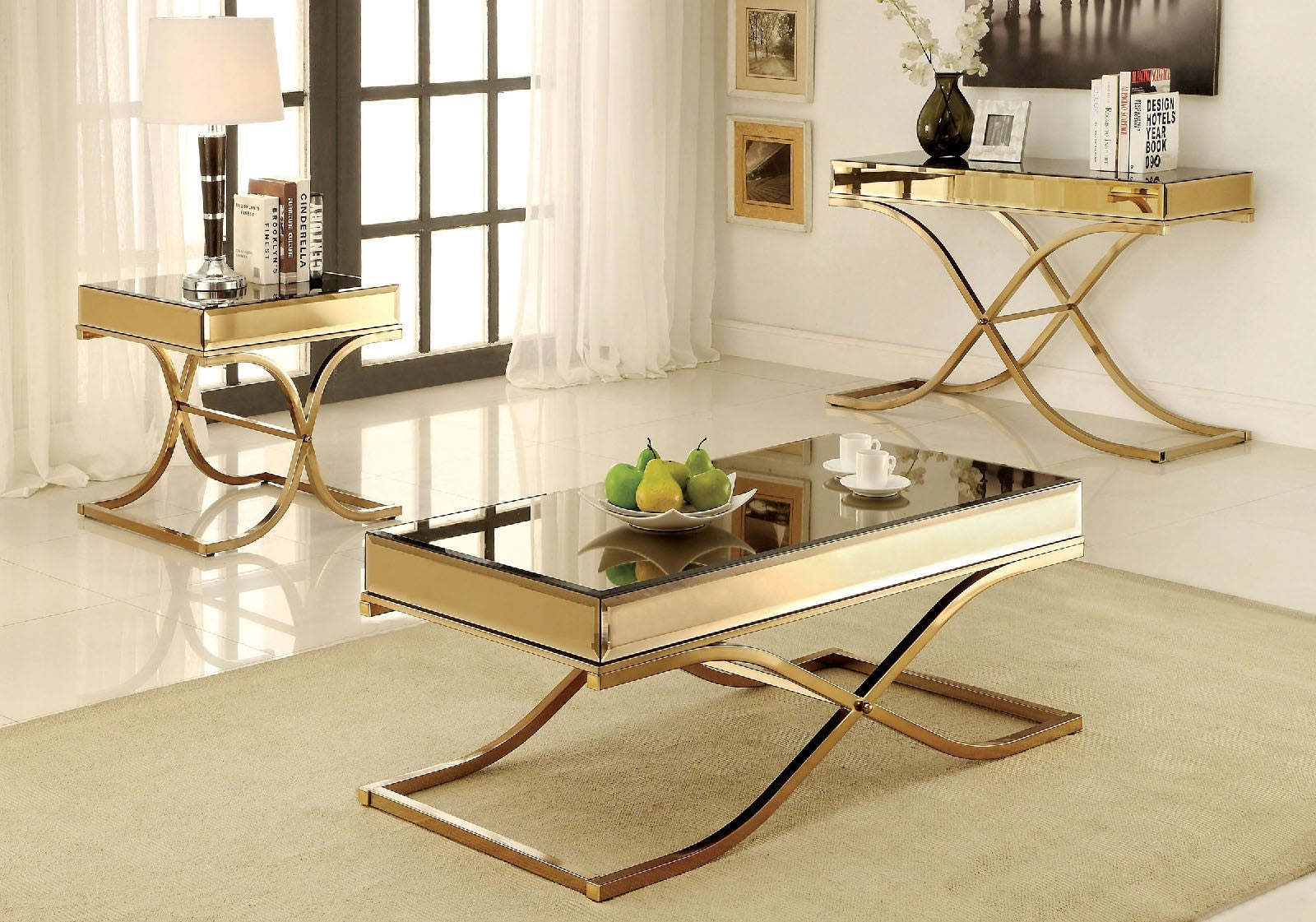Sundance Contemporary Brass Finish End Table w- Glass Top
