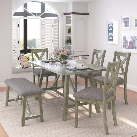 TOPMAX 6 Piece Dining Table Set in Gray