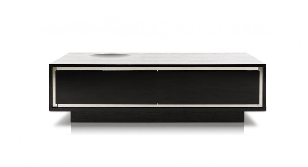 A&X Grand Modern Black Crocodile Lacquer Coffee Table with Drawers
