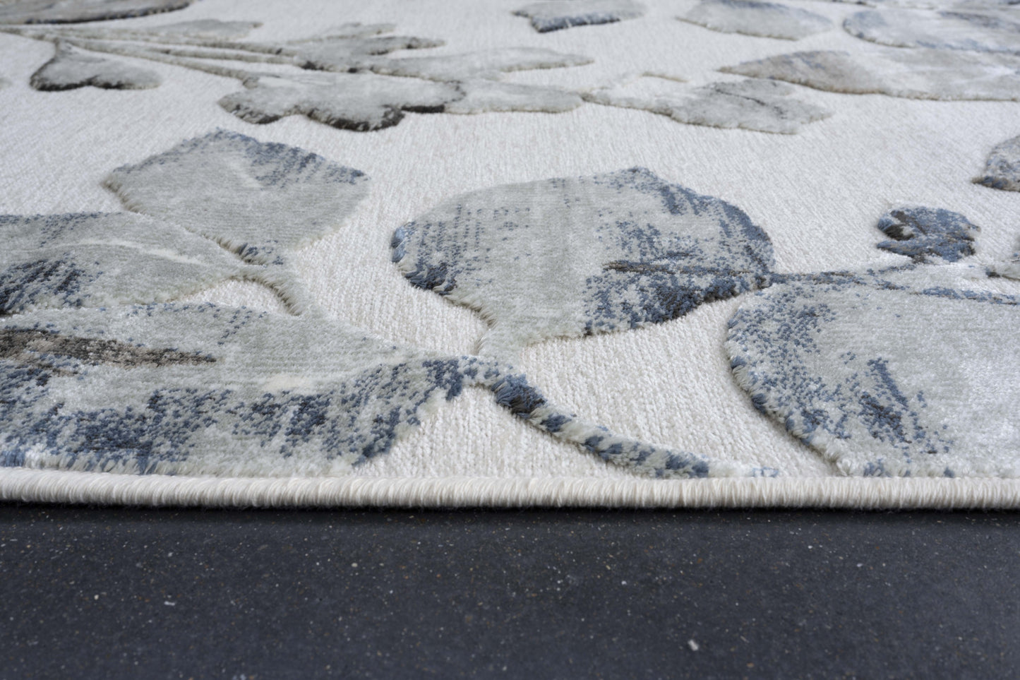 Ivory, Brown, Blue and Gray Chenille High-Low Area Rug
