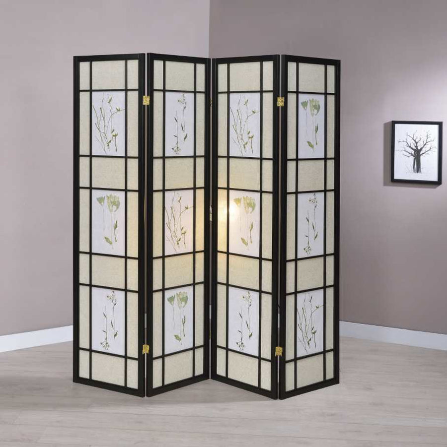 4-Panel Floral Print Folding Screen Multi-Color