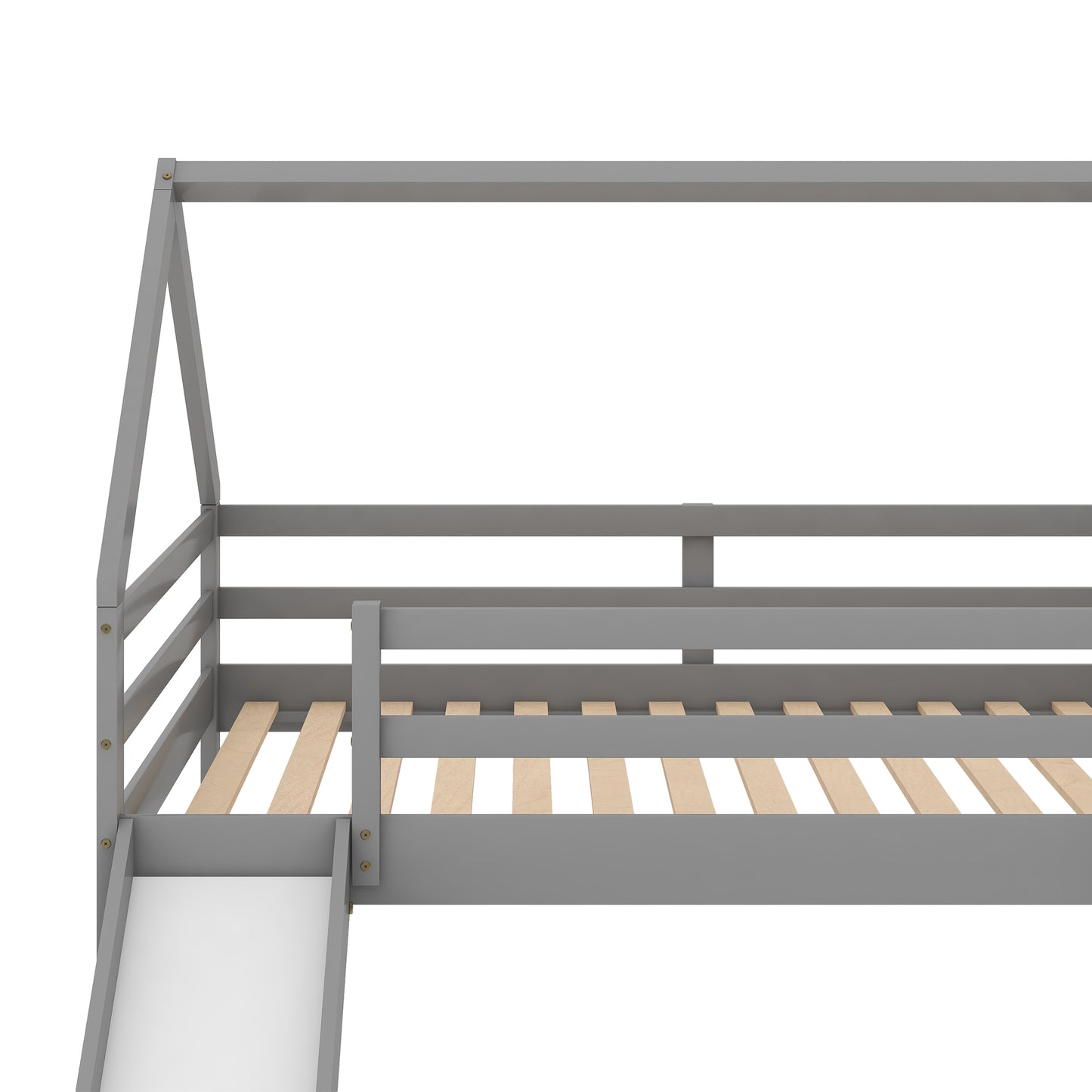 WM Store Twin Size Bunk House Bed with Slide and Ladder in Gray