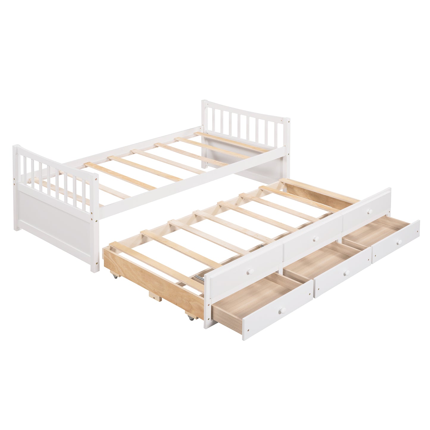 Homey Life Twin Daybed with Trundle & Storage - White