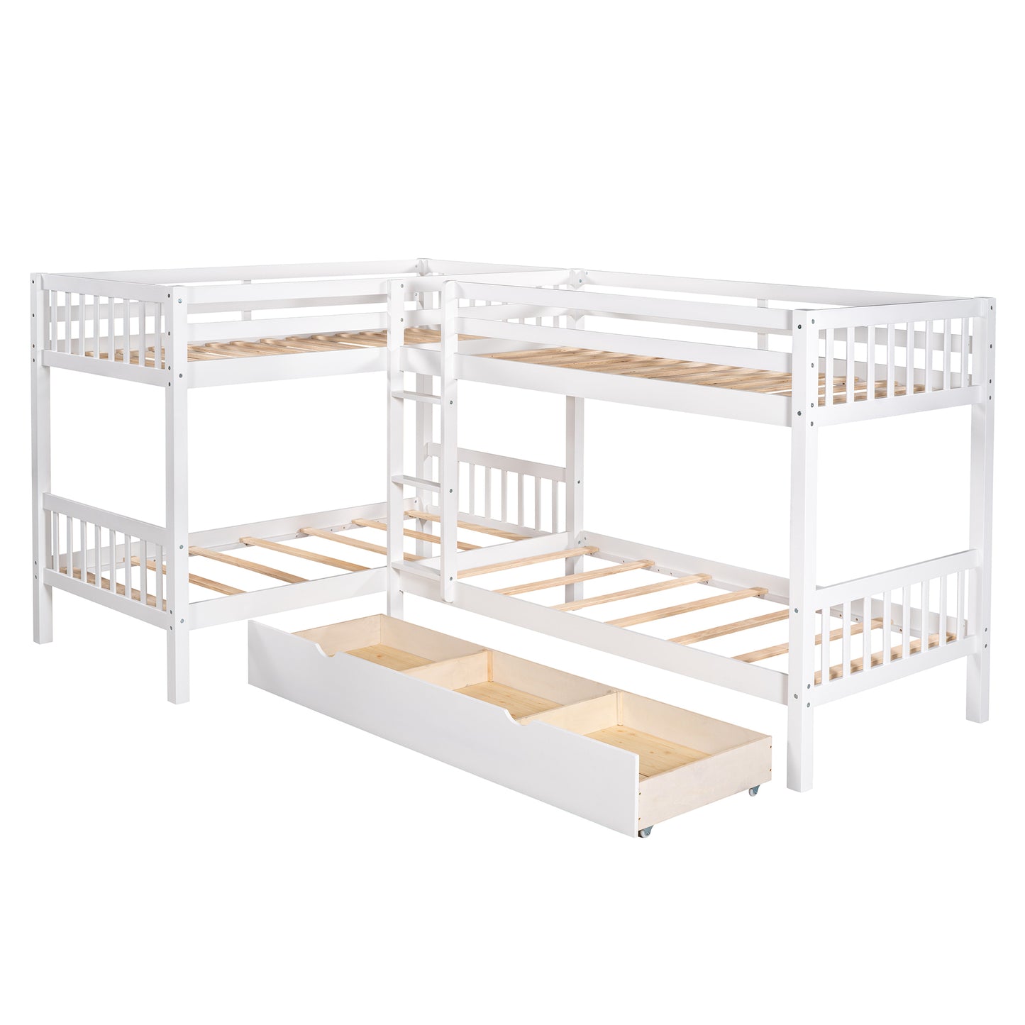 Twin L-Shaped Bunk bed with Drawers-Gray