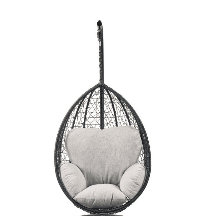 ACME Simona Patio Swing Chair with Stand - 45030 - Beige Fabric & Black Wicker