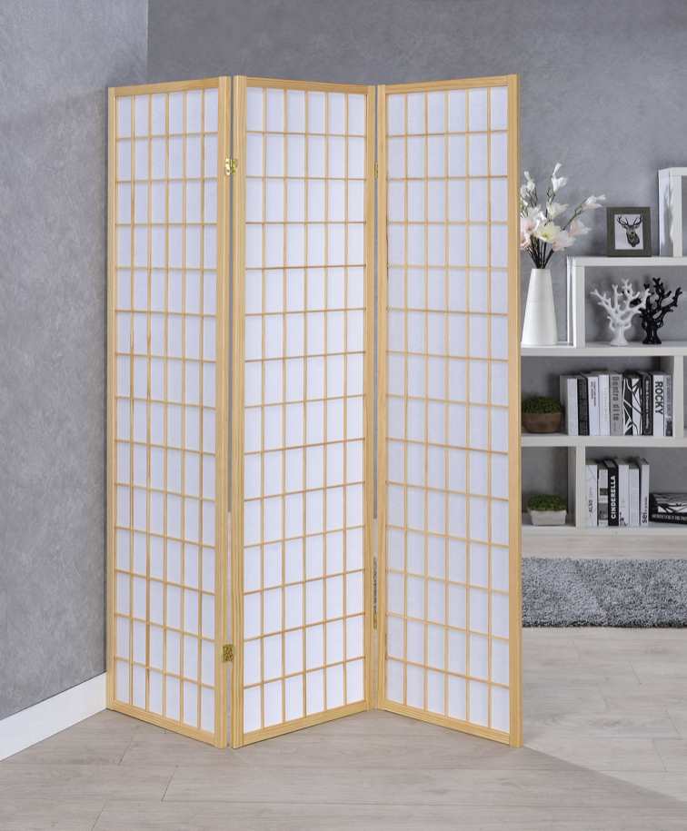 3-Panel Folding Screen Natural And White