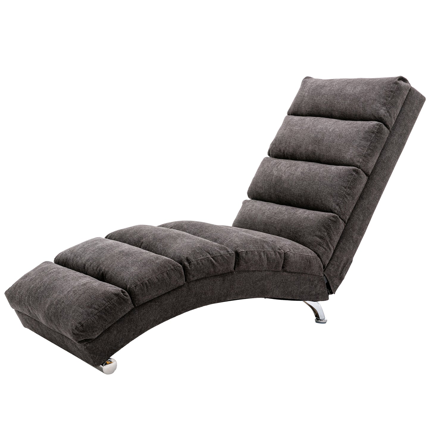 Modern Linen Chaise Lounge with Massage Function & Remote in Dark Gray
