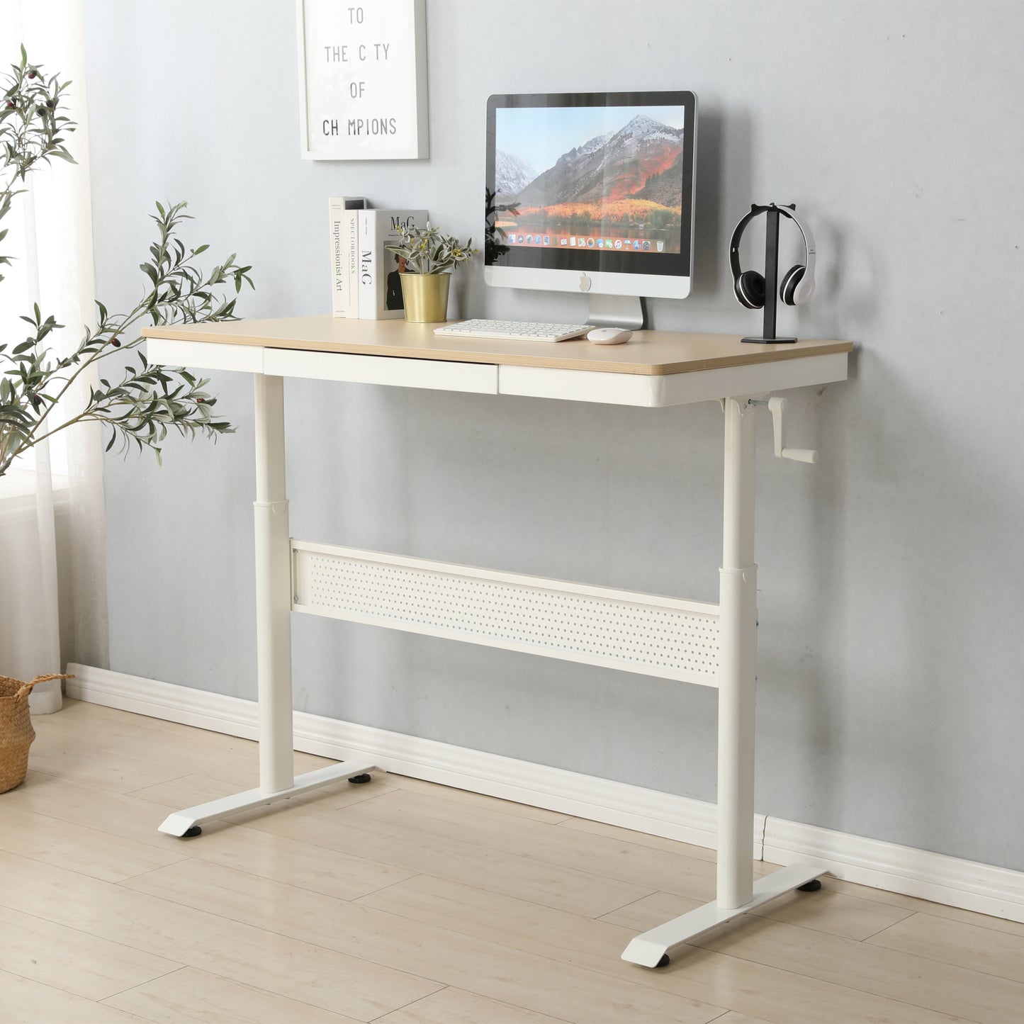 Hayward Adjustable Height Standing Desk - Maple & White