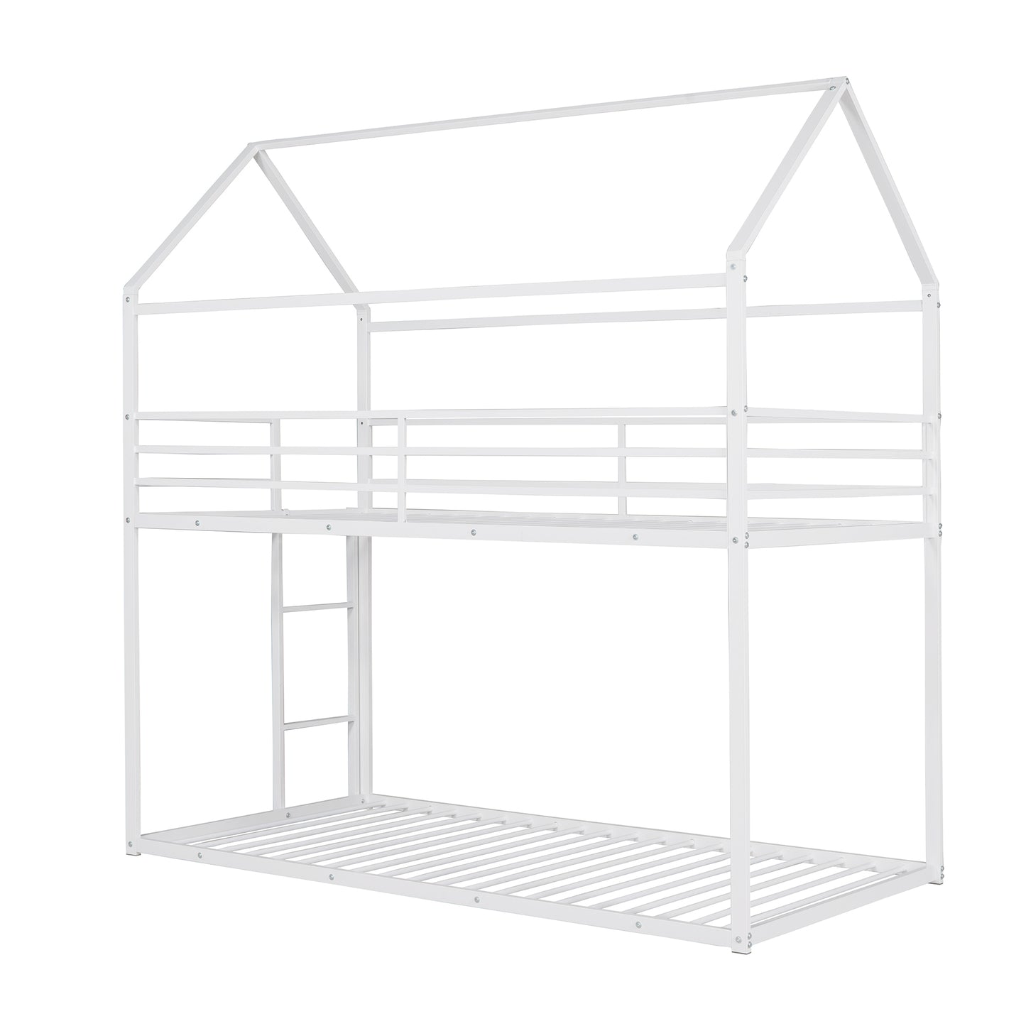 Homey Life Twin over Twin White Metal Bunk Bed