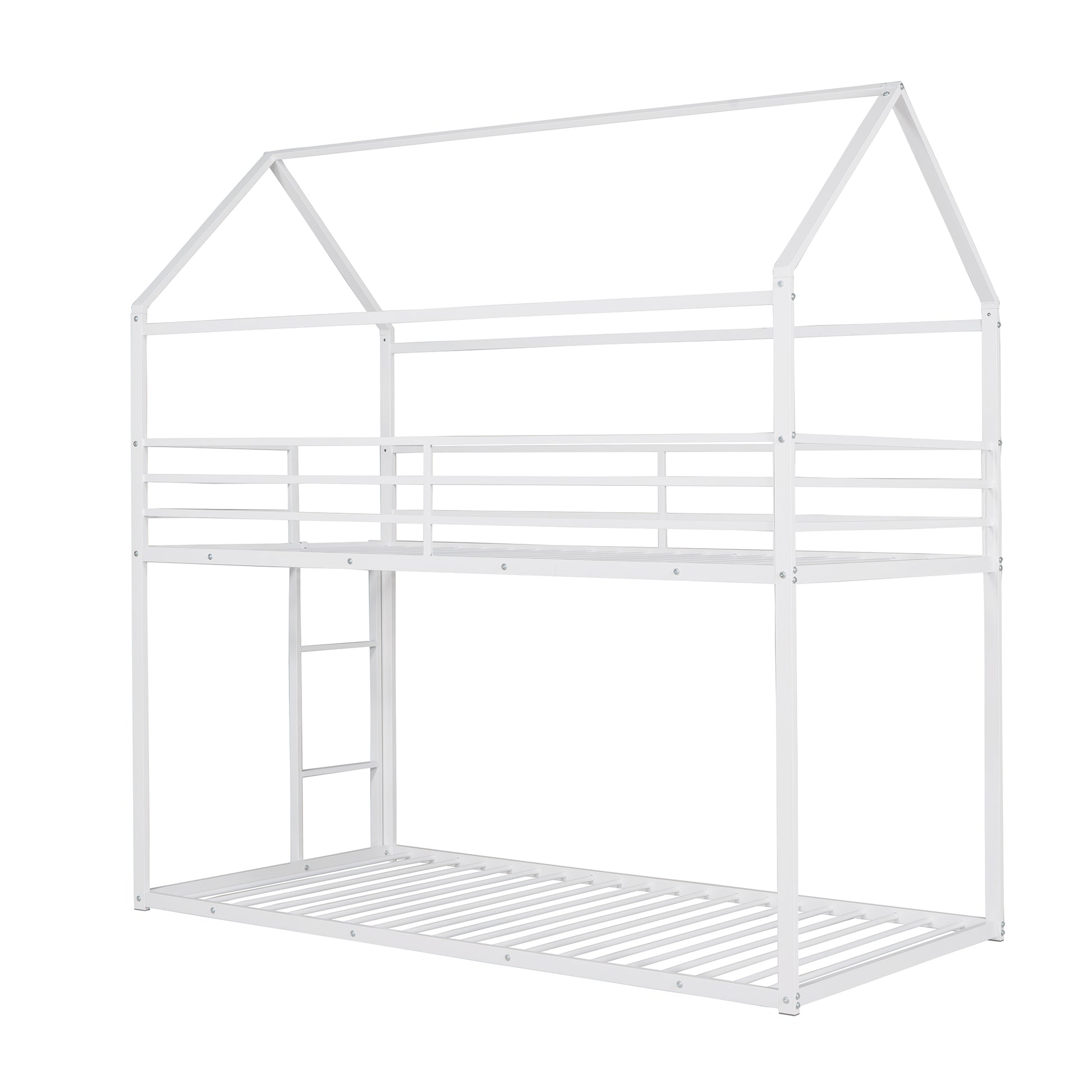 Homey Life Twin over Twin White Metal Bunk Bed