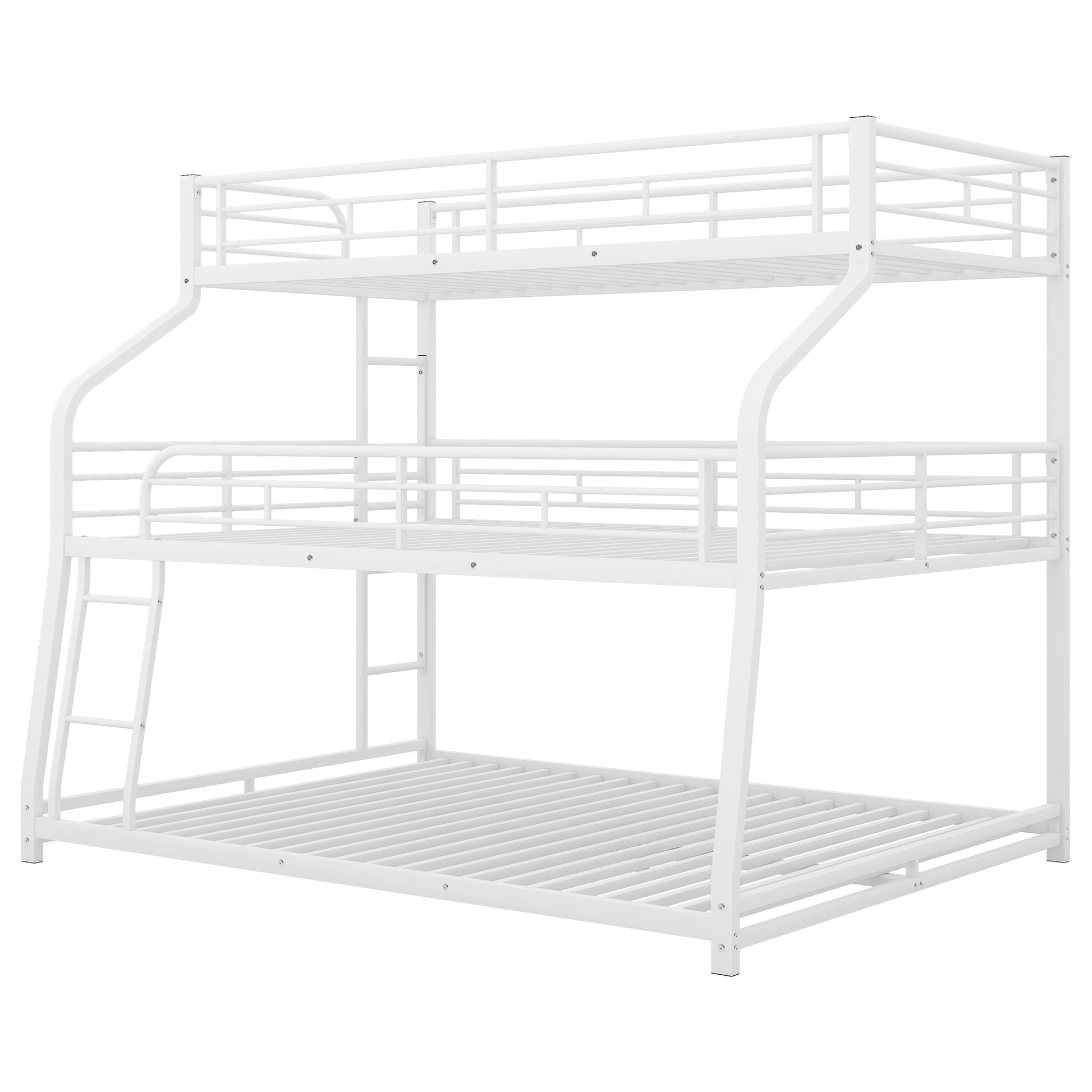 Twin XL/Full XL/Queen Triple Bunk Bed with Long and Short Ladder and Full-Length Guardrails,White