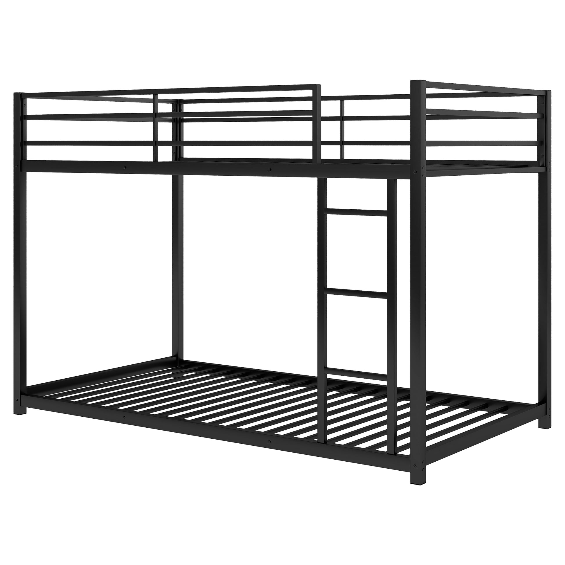 Twin over Twin Metal Bunk Bed, Low Bunk Bed with Ladder, Black